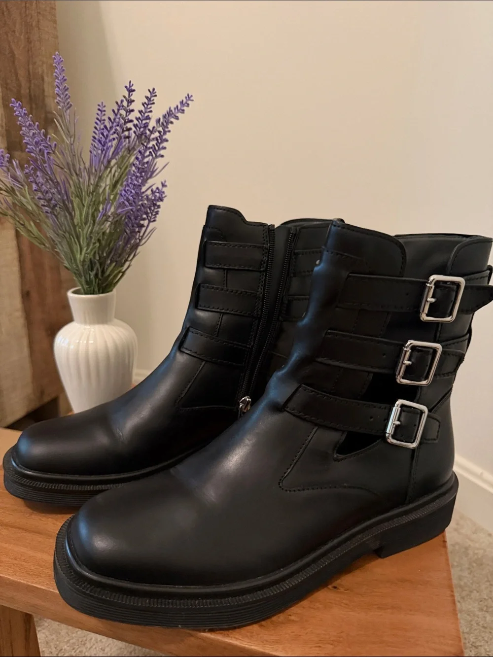 Franco Sarto Black Leather Buckle Ankle Boots - Picture 4 of 4
